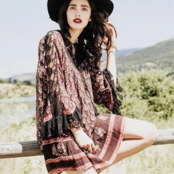 Free People Nomad Child Boho Floral Lace Tunic XS oversized - Picture 2 of 16